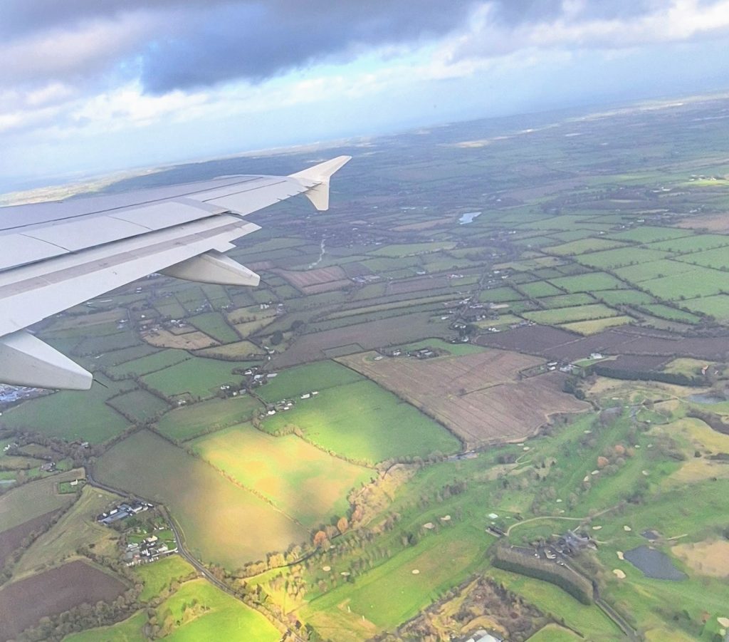 View of Irish landscape from an aeroplane window